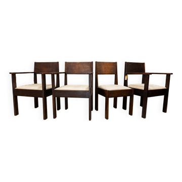 Antique Dutch Art Deco (Haagse School) oak chairs