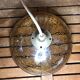 Old pendant lamp molded glass gold inlay + vintage brass contour