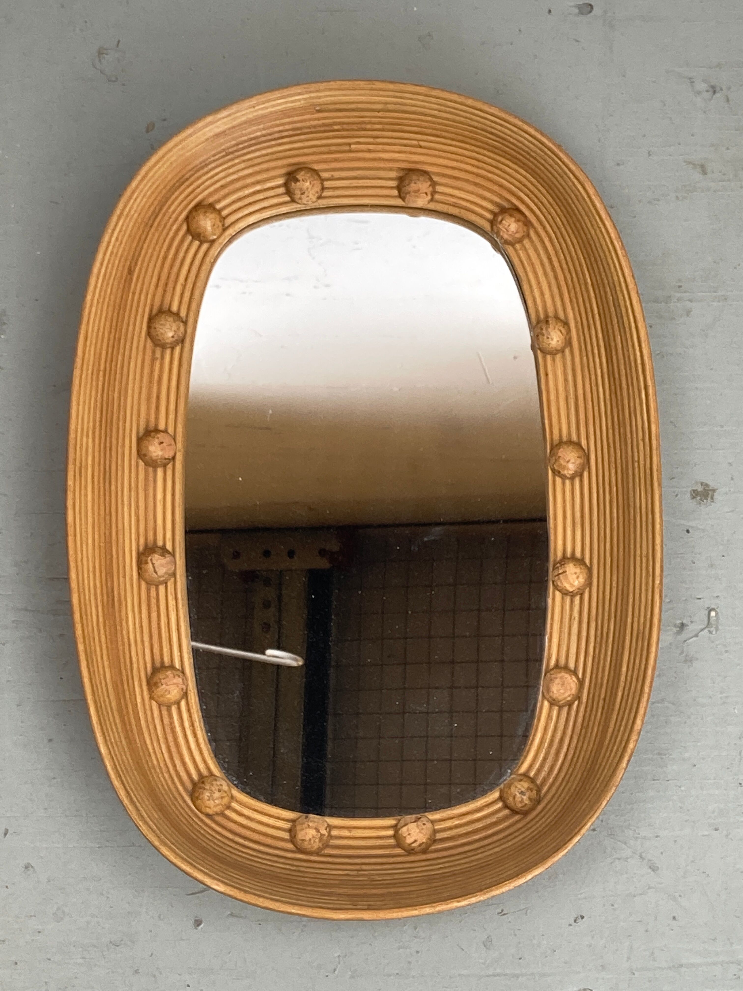 Pencil reed rattan bamboo mirror, Italy 1960s
