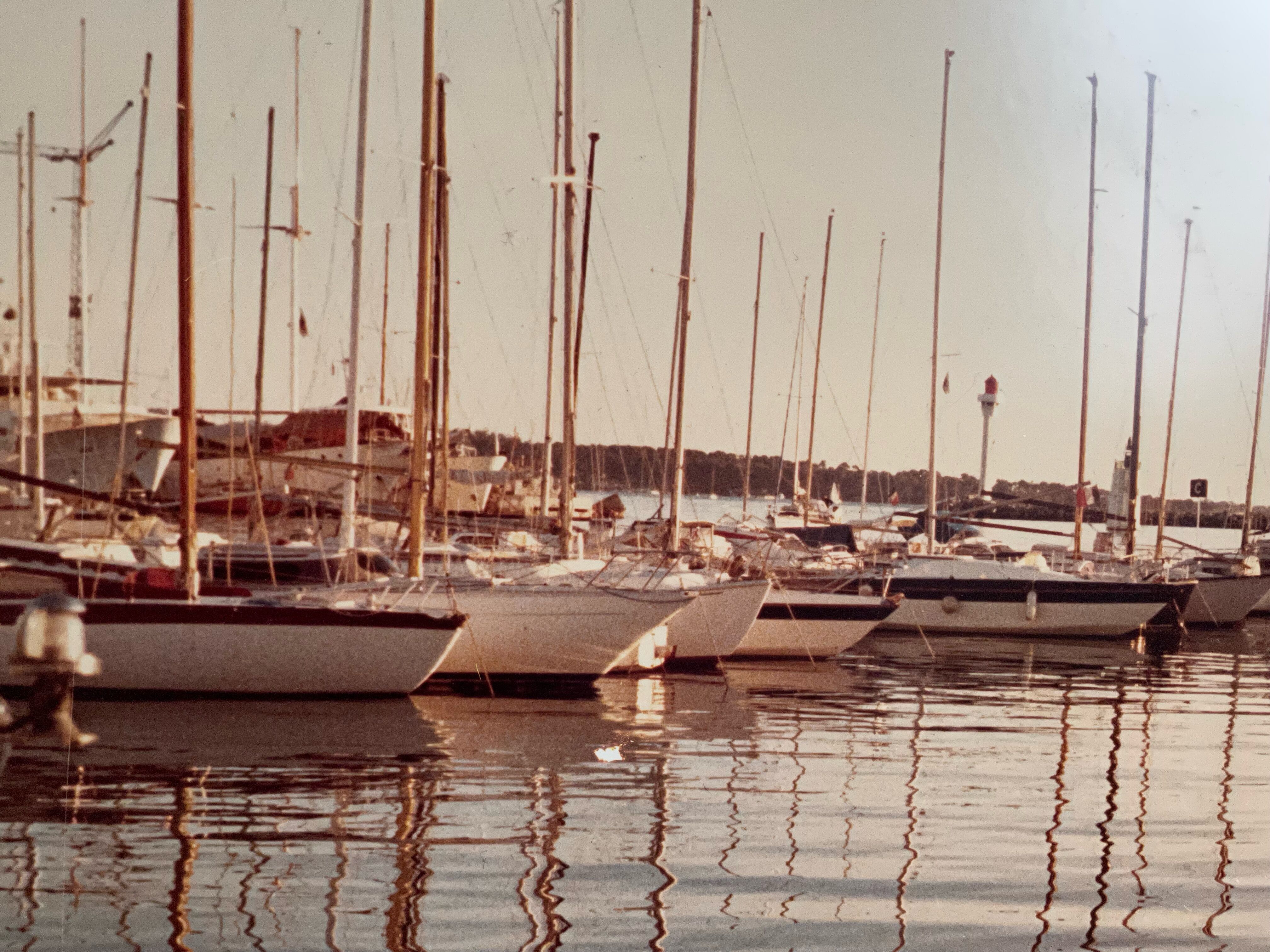 Old 70s marina landscape boats laminated