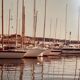 Old 70s marina landscape boats laminated