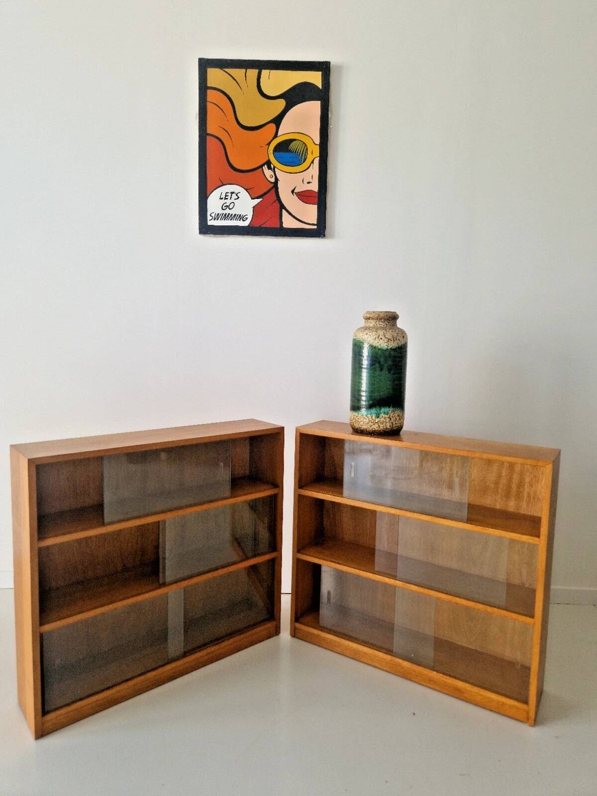 Pair of Mid-Century Oak School Bookcases