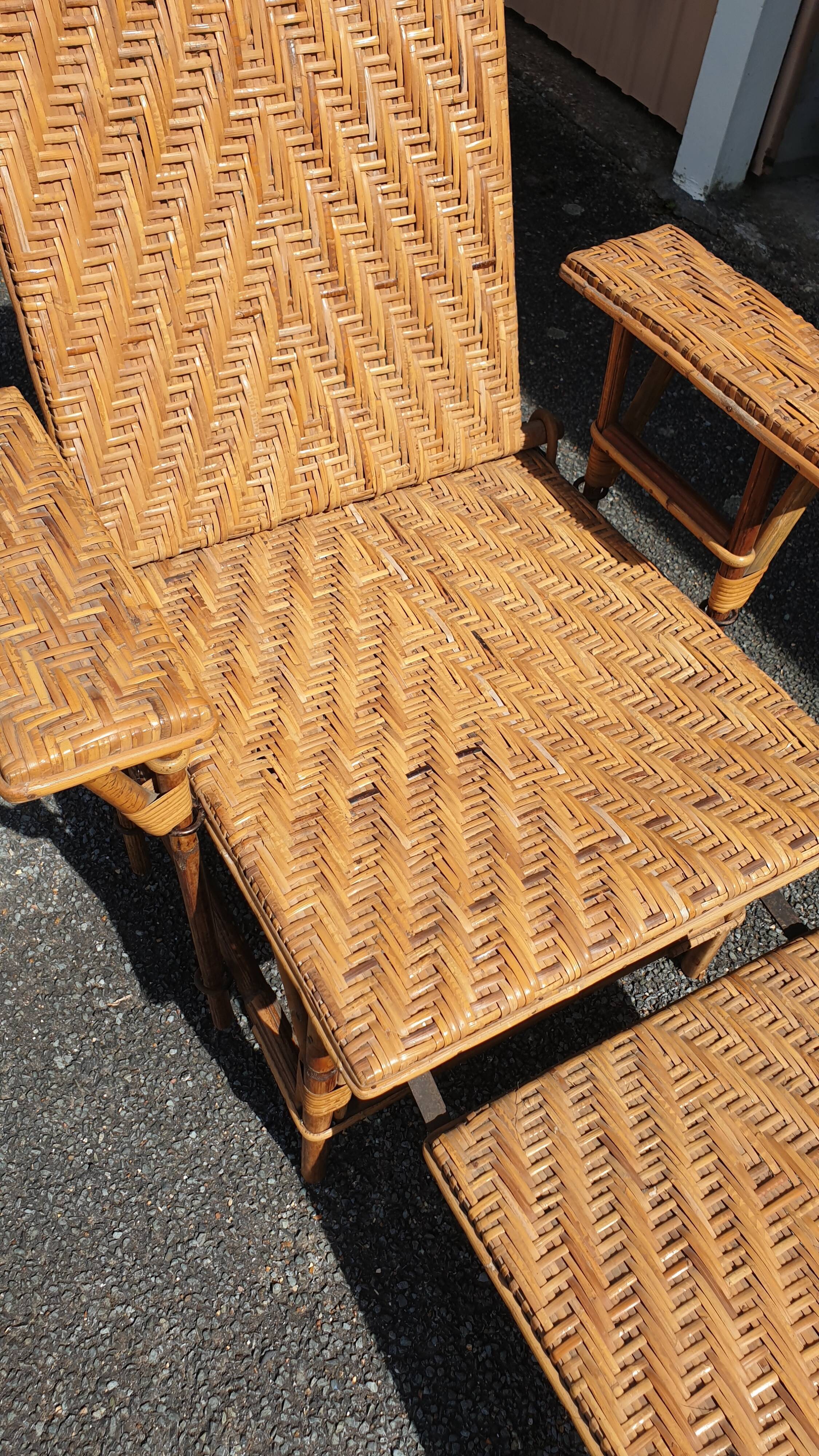 Rattan garden deckchair half XXth