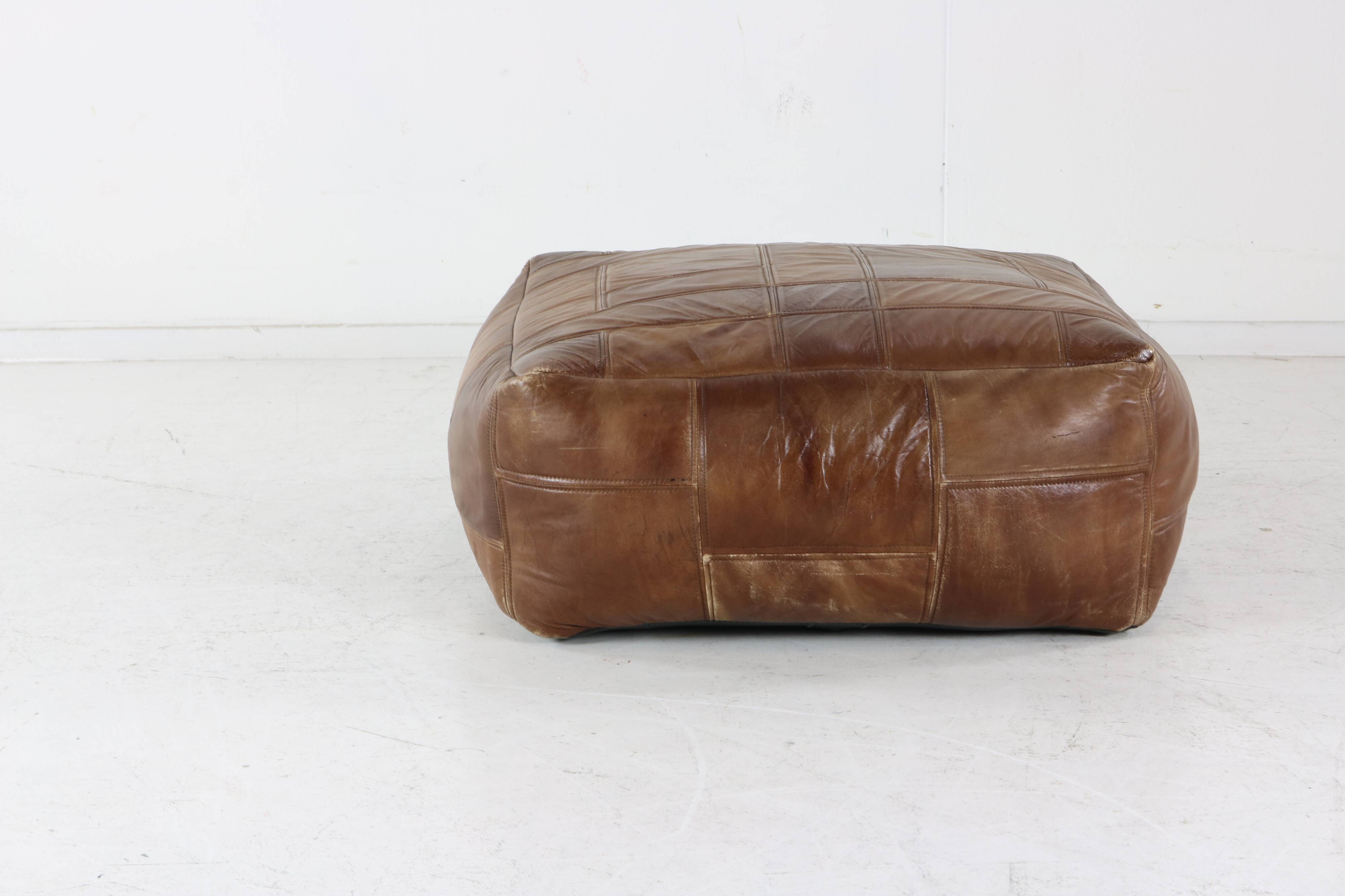 Seventies vintage patchwork leather pouf
