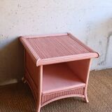 Vintage pink bamboo rattan side table or large bedside table