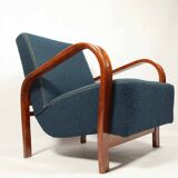 Fauteuil Art déco Karel Koželka & Antonín Kropáček années 50, tissu bouclé bleu foncé Vintage Lounge Chair