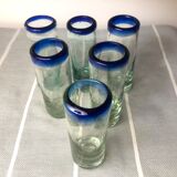 Handmade cobalt blue tequila glasses made of recycled glass