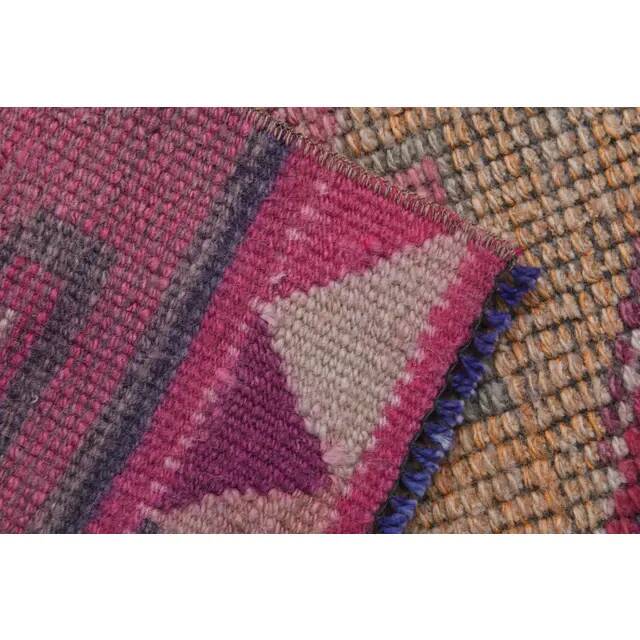 Vintage Turkish Hand-Knotted Wool Cotton Pink Runner Rug 94x329