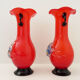Murano ruby red blown glass vase, with floral decoration with colorful inclusion. Unit