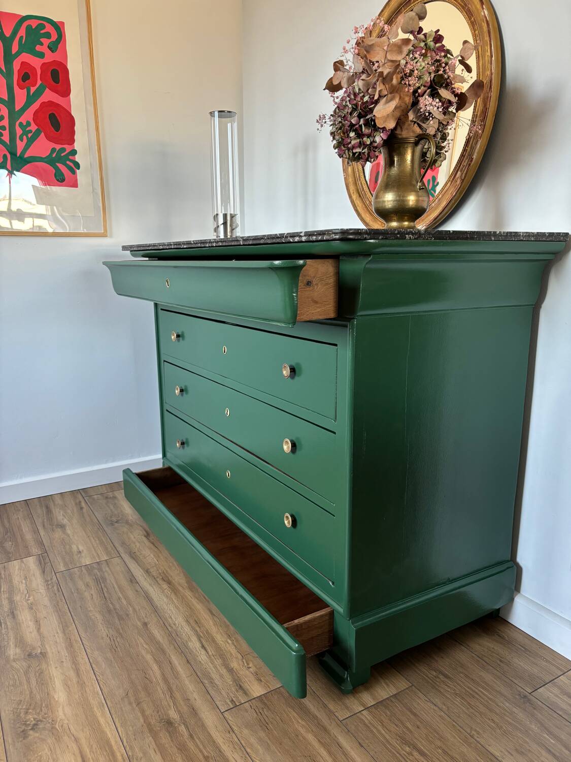 Commode Louis Philippe bois massif plateau marbre