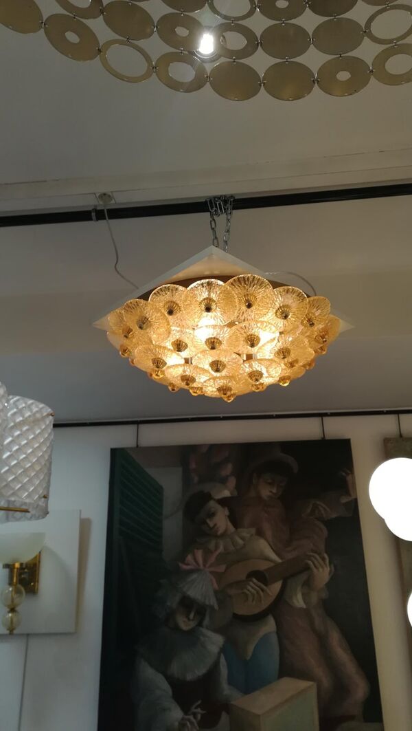 Plafonnier disques en verre de Murano gold  modèle medium