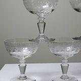 Set of 6 antique fine crystal champagne glasses, star engraved, 19th-20th century.