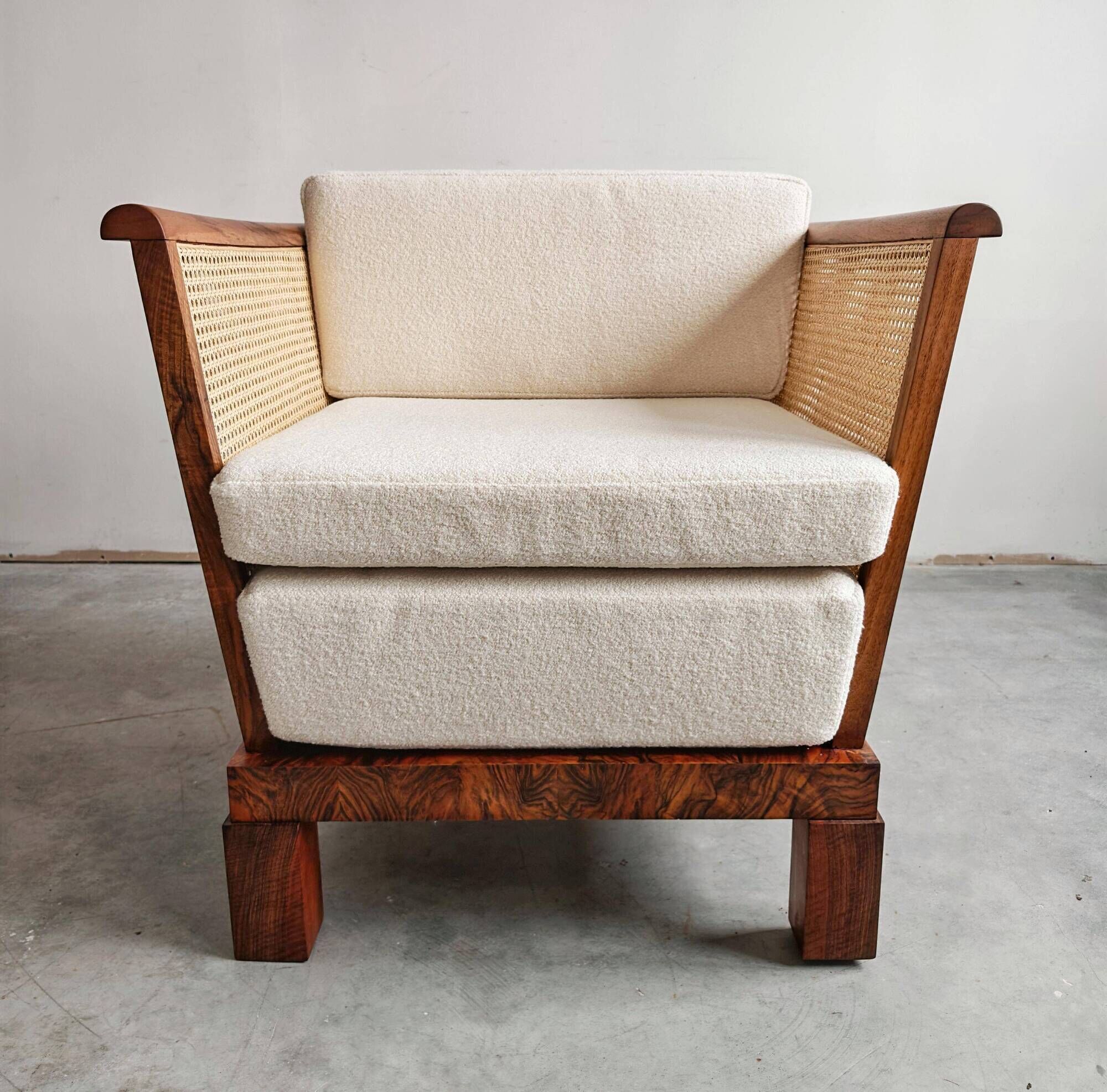 Art Deco club chair in walnut and cane, Austria 1920s