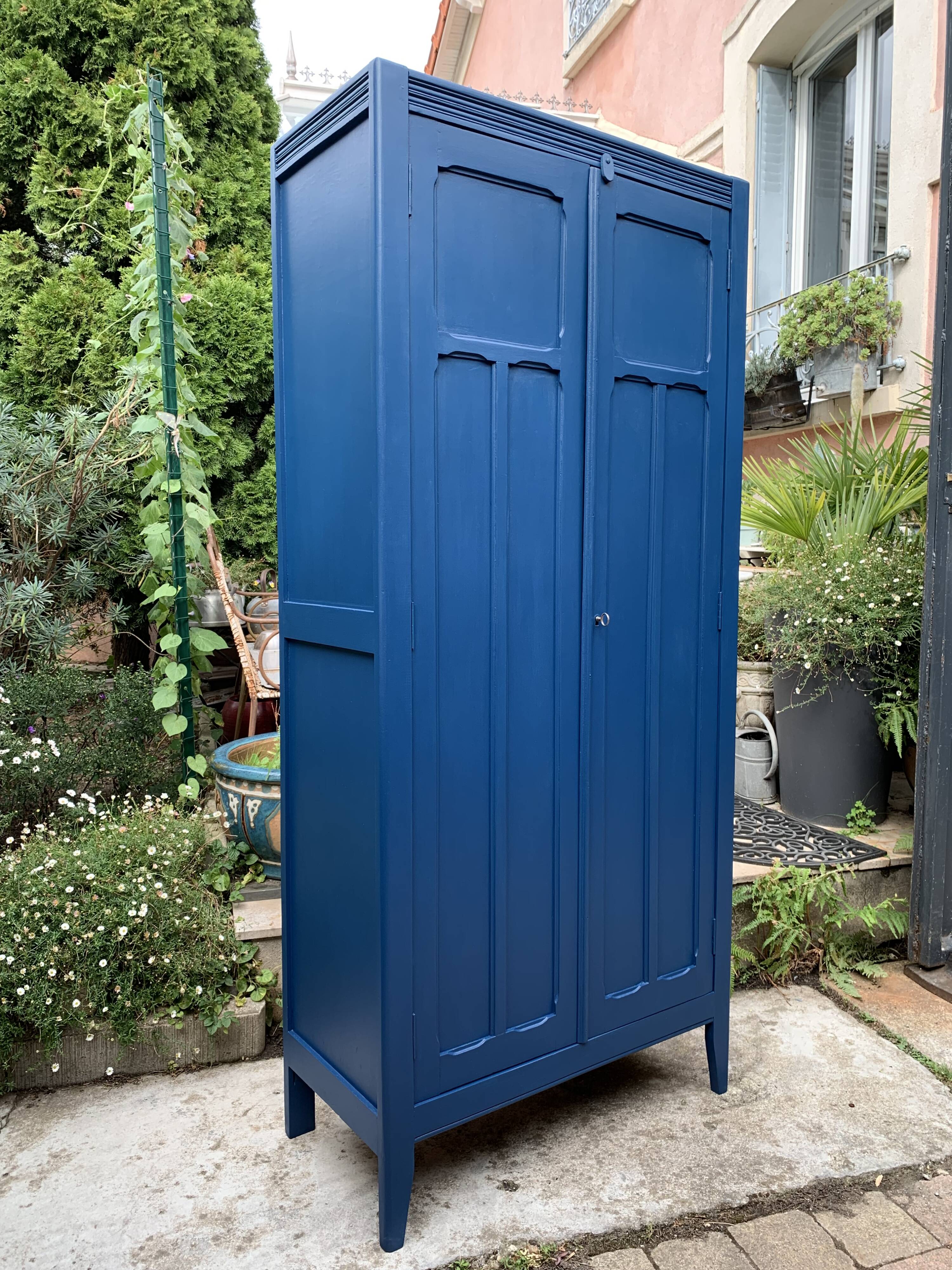 1940s Parisian blue paneled wardrobe