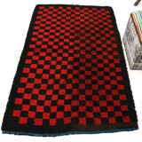 3x6 Red Black Checkered Wool Vintage Rug, 107x180Cm SK 70252