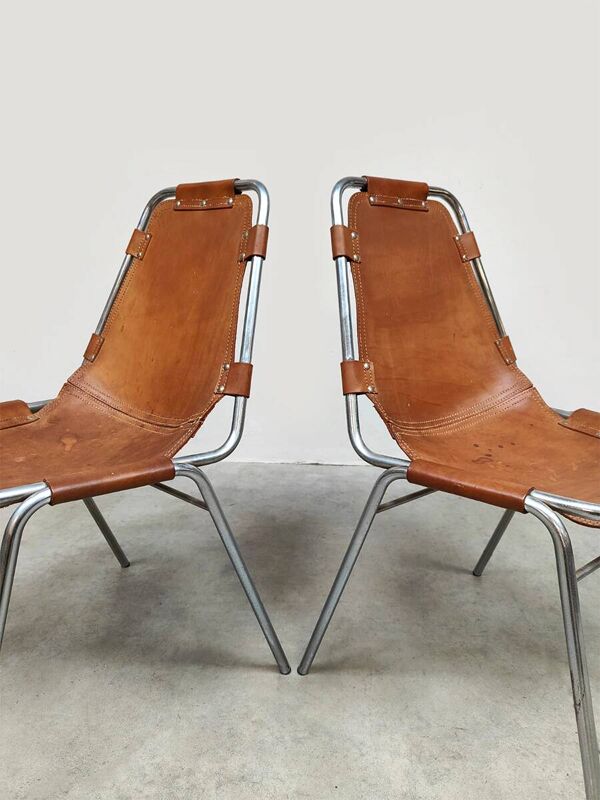 Chaises Les Arcs en cuir camel au design italien vintage de Charlotte Perriand pour Dal Vera des années 1970.