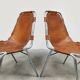 Vintage Italian design Les Arcs chairs camel leather Charlotte Perriand for Dal Vera 1970s