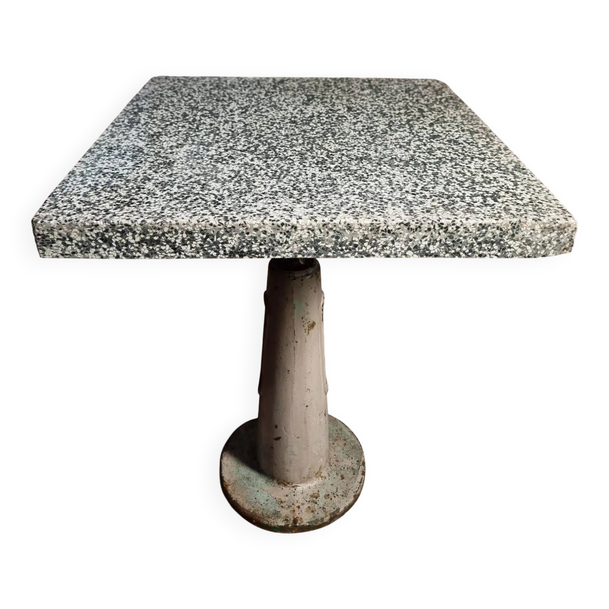 Table de bistrot de jardin industrielle avec plateau en terrazzo, France, milieu du XXe siècle