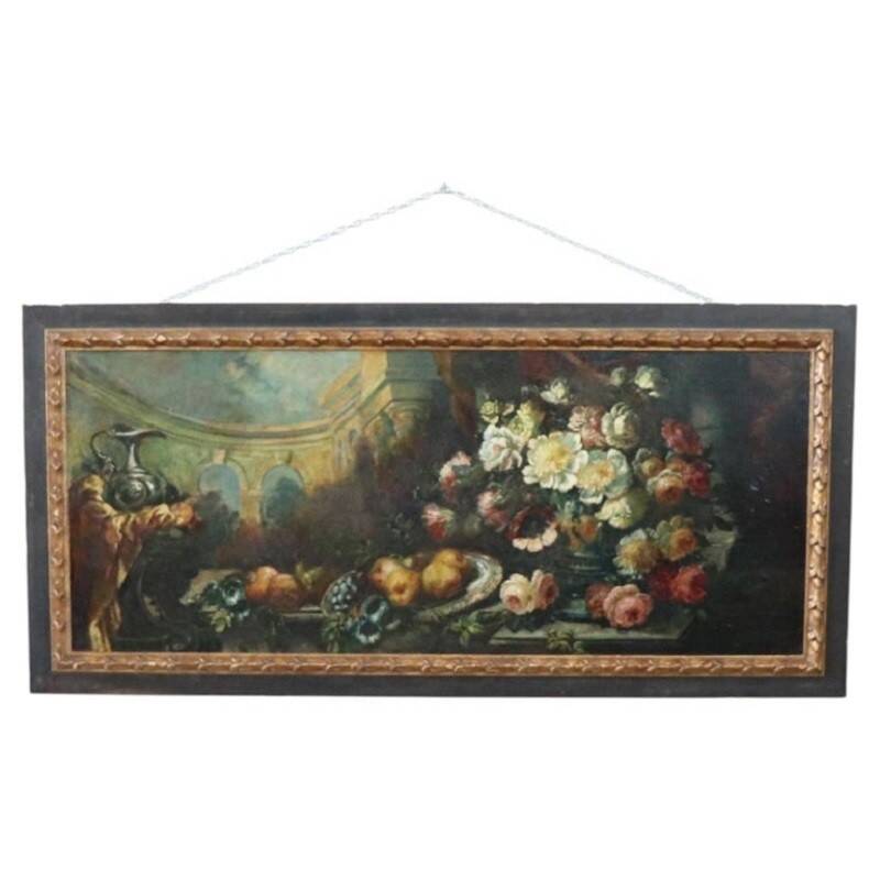 Still Life, Large Oil Painting On Canvas, Italy, 19th Century