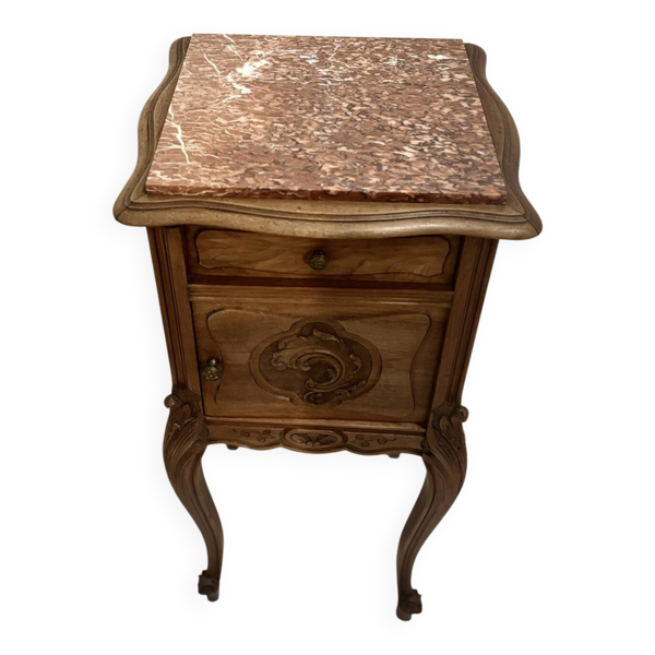 Table de chevet style Louis XV en noyer avec plateau marbre