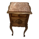 Louis XV style bedside table in walnut with marble top.