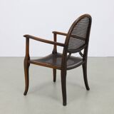 Classic English Armchair in Oak and Rattan