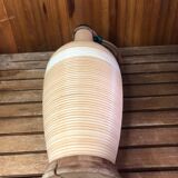 Old lady jeanne bottle glass + rattan + vintage wooden base