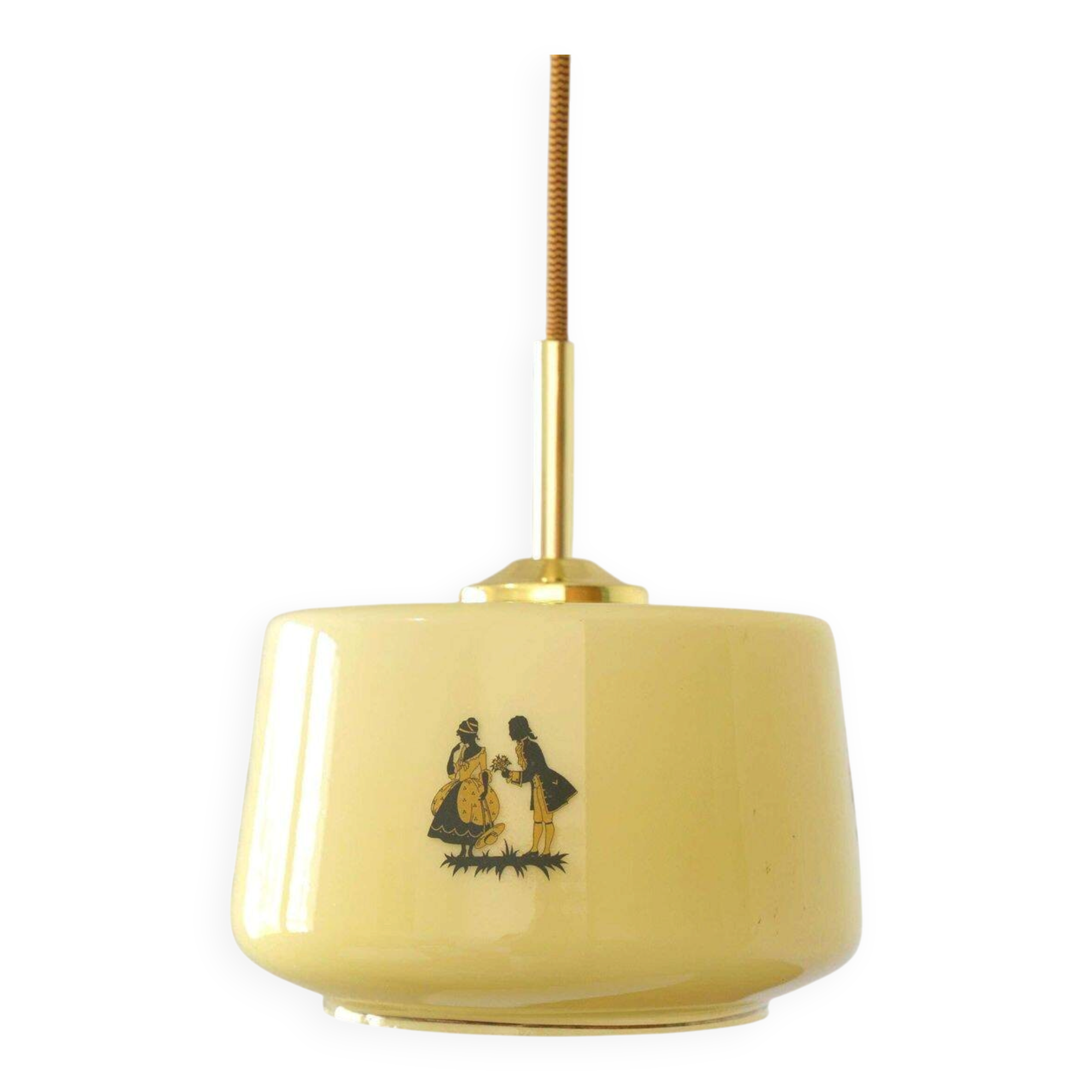 1950s Yugoslav Vintage Pendant Light,  Restored Caramel Opaline Glass Lamp