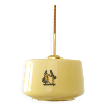 1950s Yugoslav Vintage Pendant Light,  Restored Caramel Opaline Glass Lamp