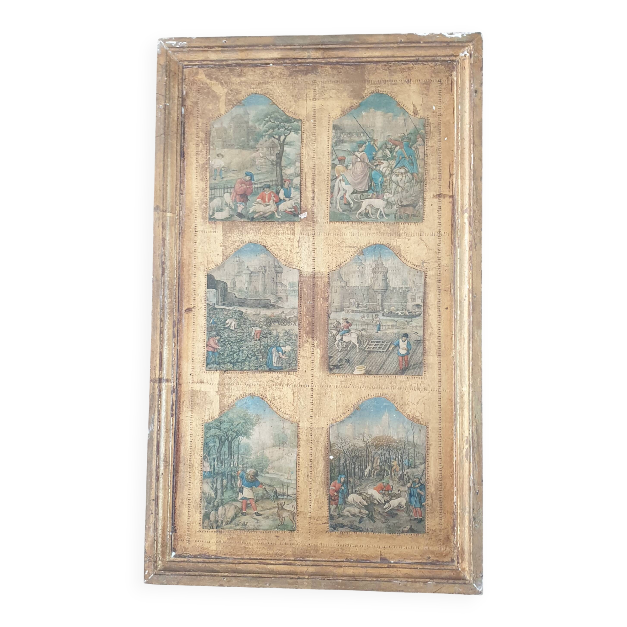 Tableau en bois scènes médiévales 1920/1930
