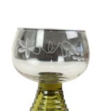 Set of 4 Vintage Roemer Etched Glasses Green Base Germany