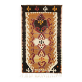 Tapis Kilim Anatolien Vintage, Géométrique Moutarde & Noir, 84x137 Cm