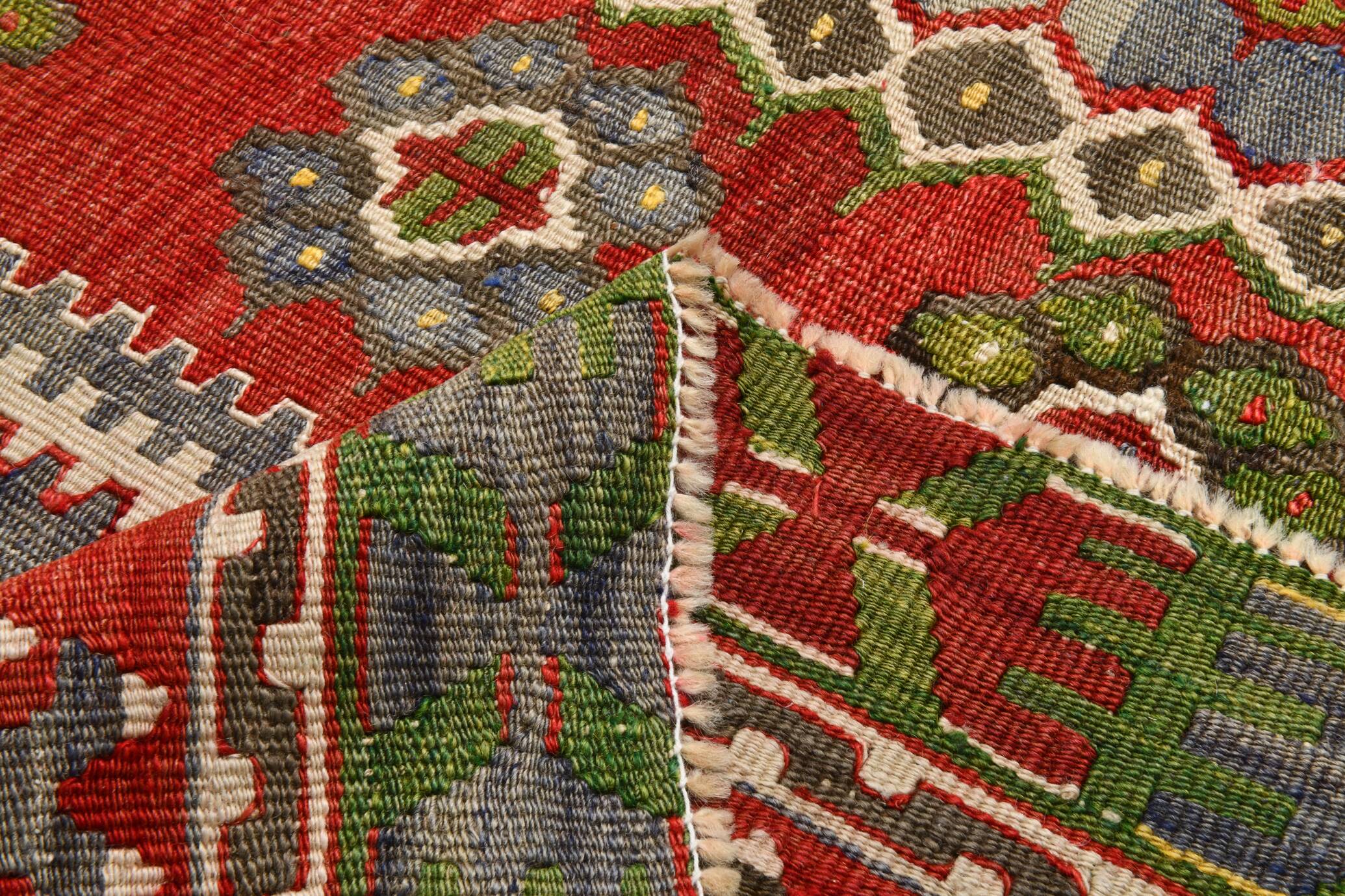 5x11 Kilim Red & Blue Geometric Vintage Rug, 168x342Cm