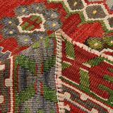 5x11 Kilim Red & Blue Geometric Vintage Rug, 168x342Cm