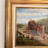Oil Painting Panel Wood Gilded Hunting English Dog 19th Century