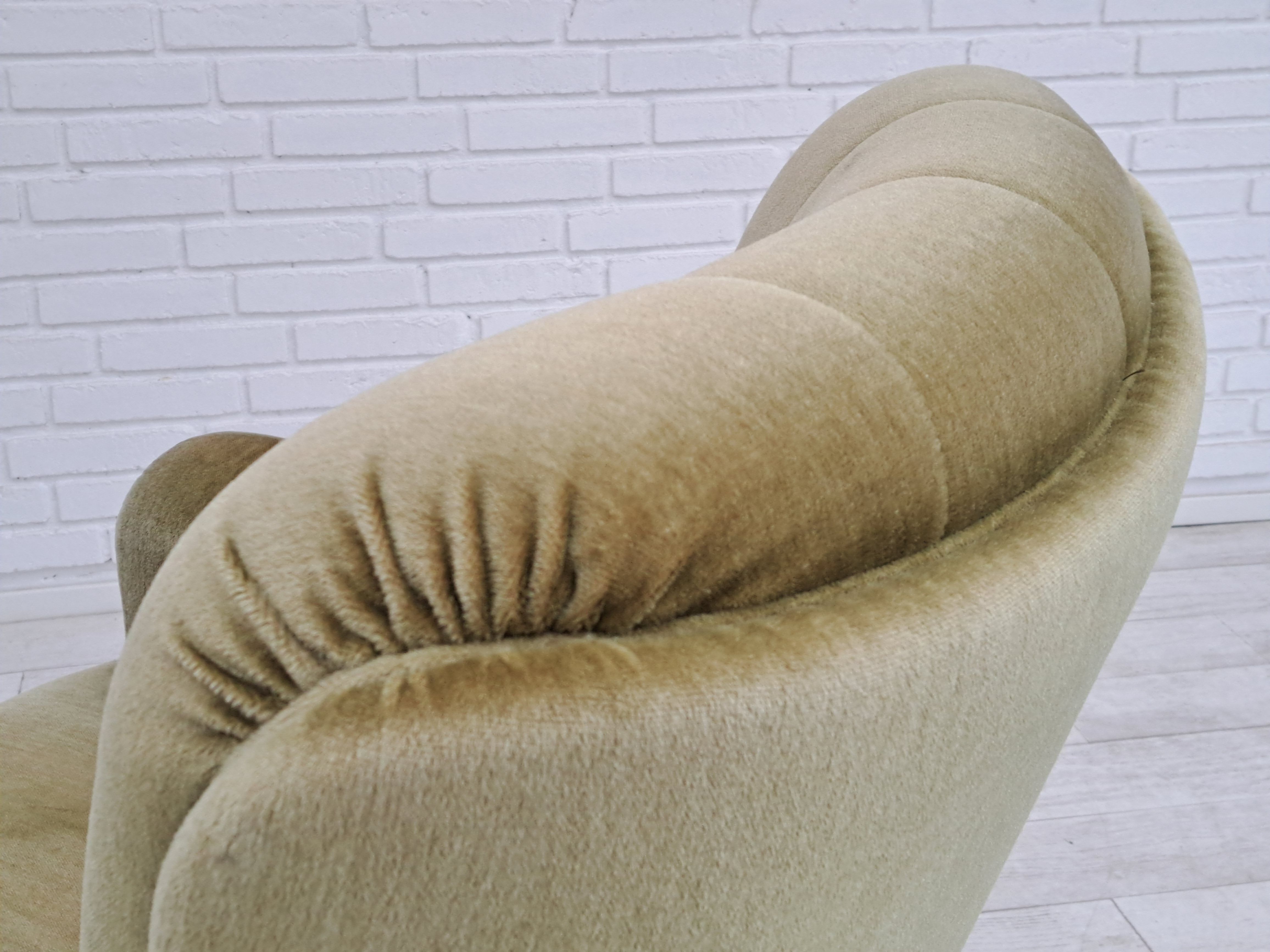 Danish velour armchair, original condition, beech wood, 80s