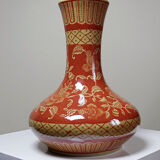 20th century Chinese vase, hand-painted ceramic in an unusual red hue.
