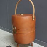Brown round leatherette sewing box