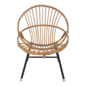 Fauteuil en rotin et en métal