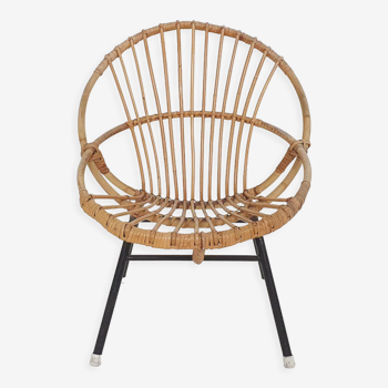 Rohe Noordwolde rattan and metal lounge chair, The Netherlands 1950's