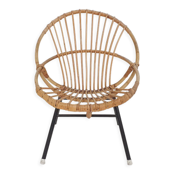 Rohe Noordwolde rattan and metal lounge chair, The Netherlands 1950's