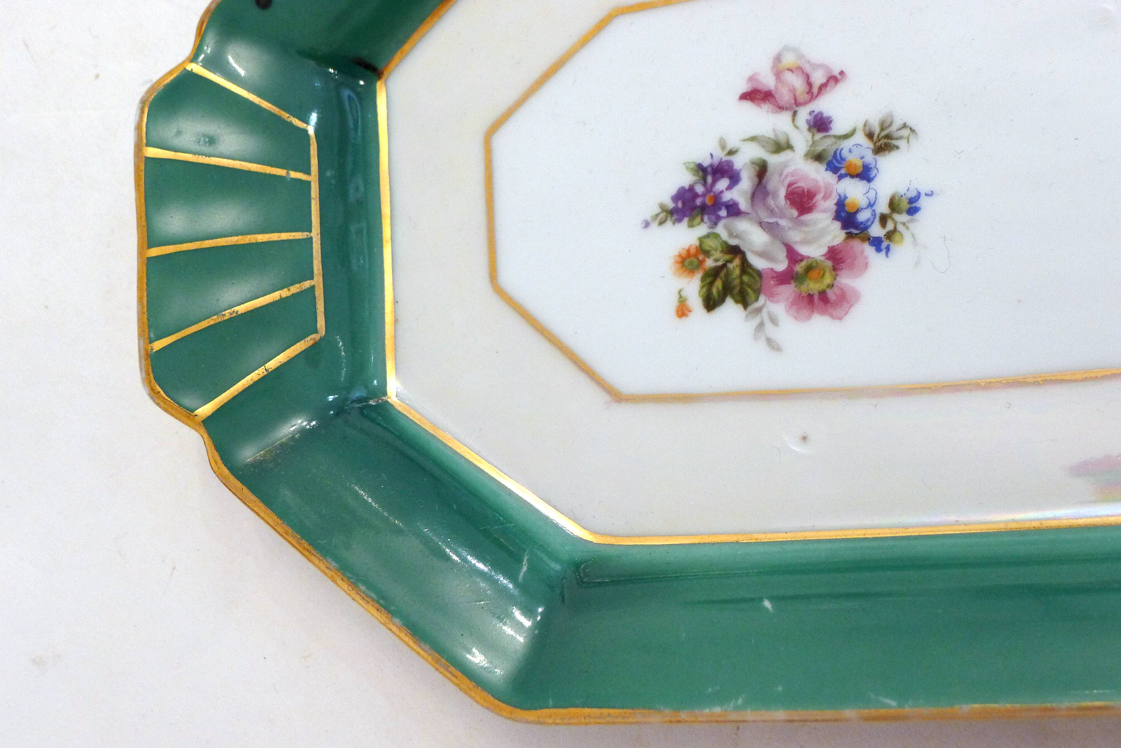 Art Deco floral iridescent cake dish in Limoges porcelain