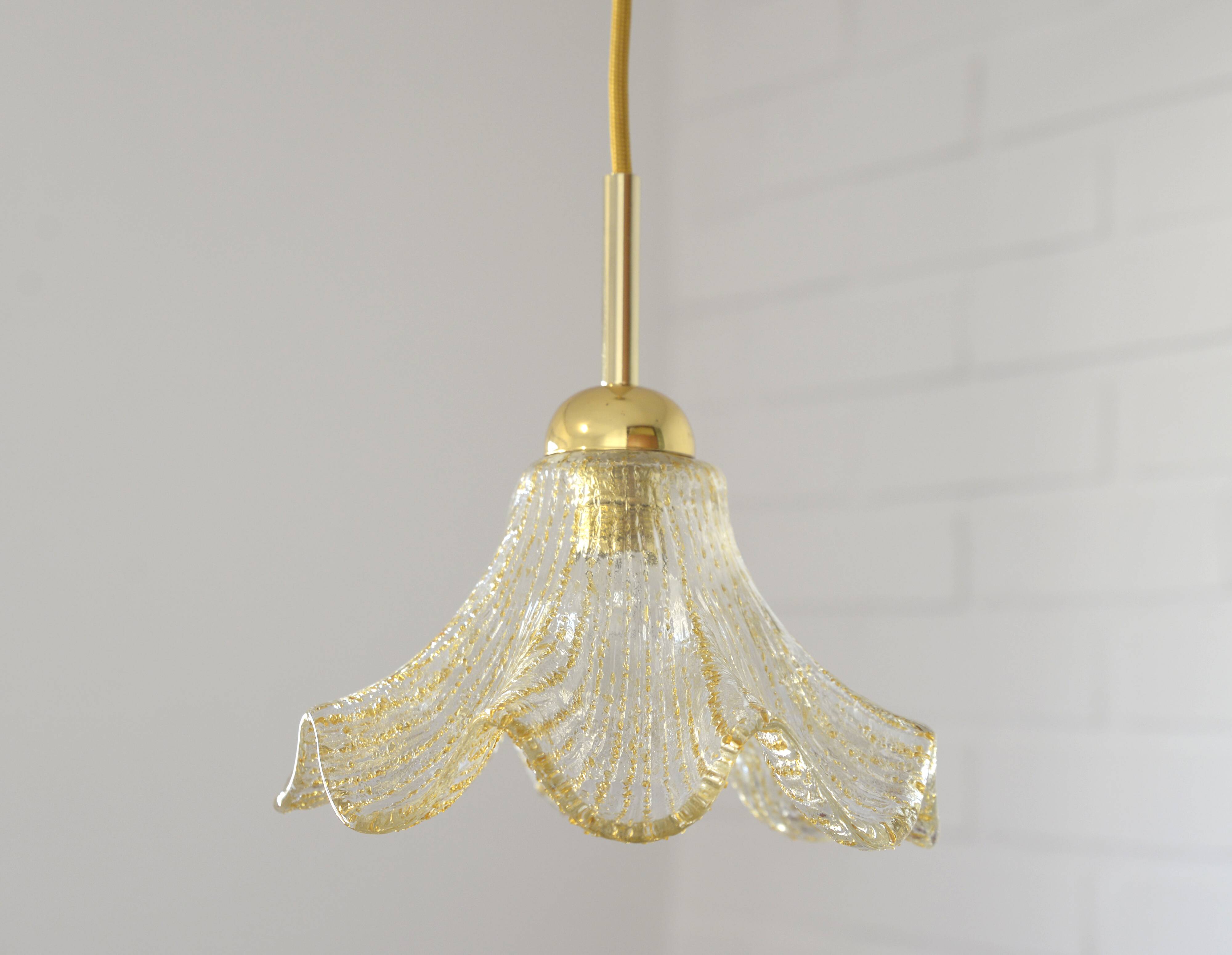 Vintage gold pendant light / Murano glass hanging lamp / Italy 1980s