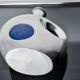 Biomorphic vase by Art3, aluminum and blue glazed ceramic, Spain, 1980