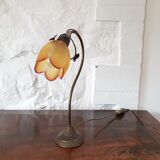 Lampe à poser laiton et fleur en verre