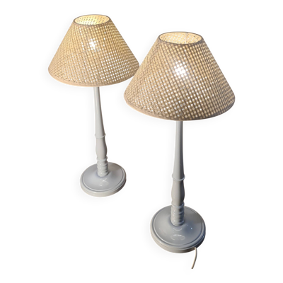 Paire de lampes de chevet bois laqué gris bleuté  48x25 aux normes elec ok