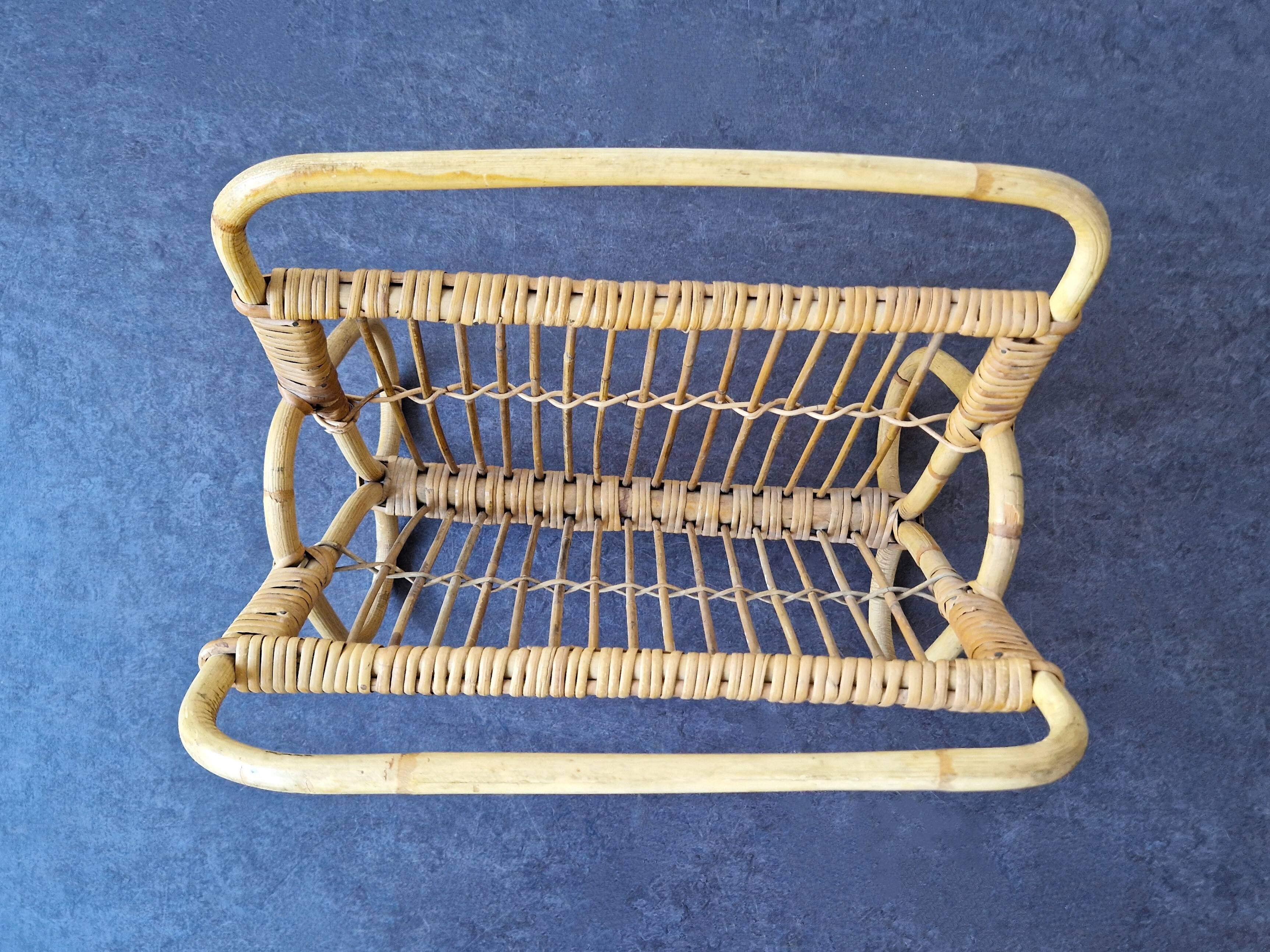 Porte-revues vintage en rotin, Pays-Bas 1960