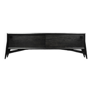 Mid-Century Modern Scandinavian Buffet in Dark Raw Oak with Wooden Handles, 1960s