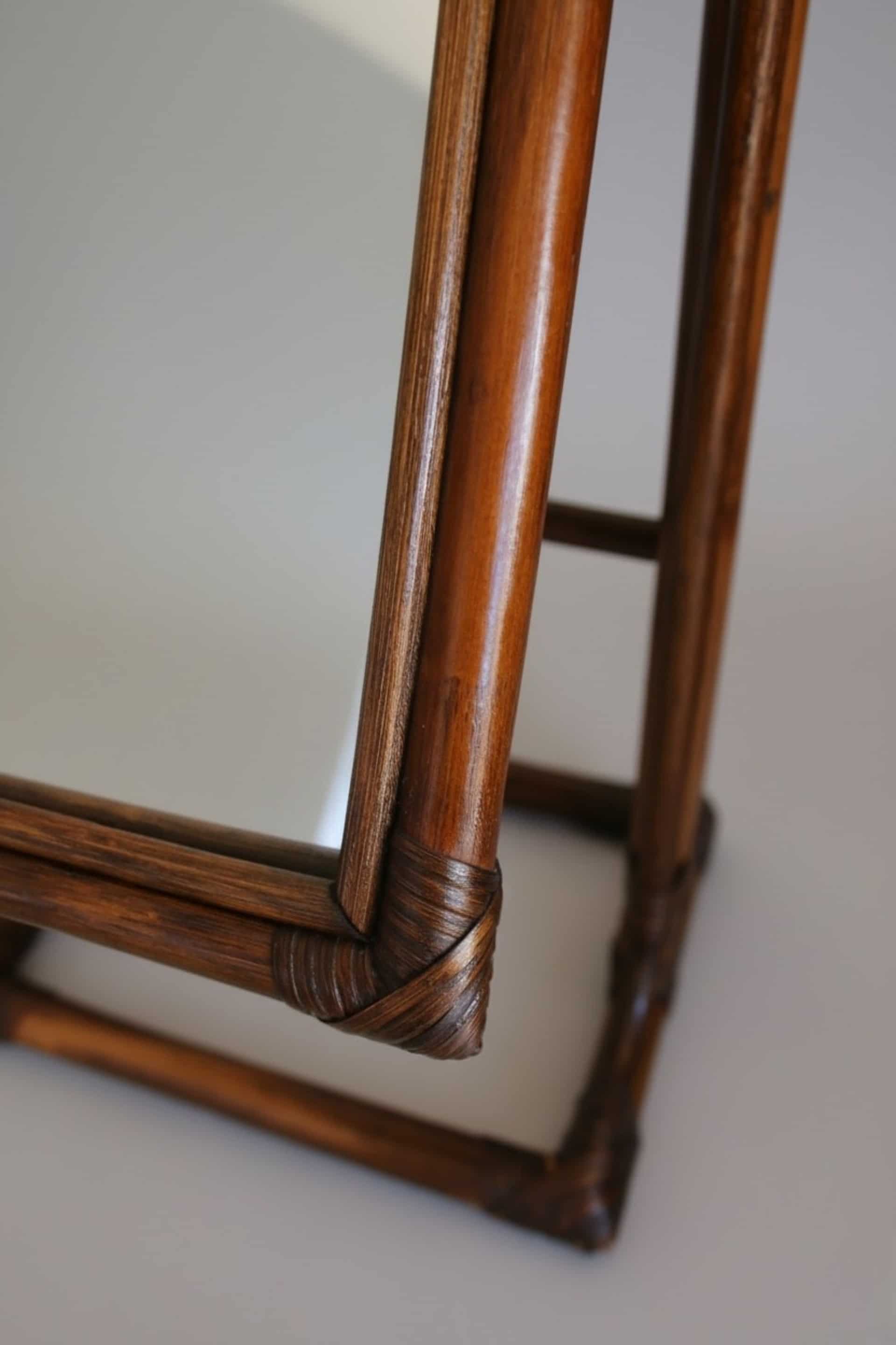 Vintage rattan full-length mirror, 1960s-70s.