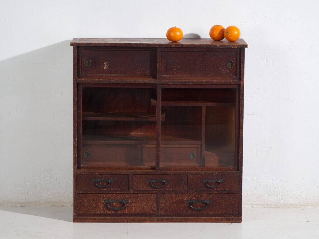 Antique Japanese display cabinet with sliding glass doors – Taishō–Shōwa period (circa 1920–1950)